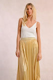 Long Pleated and Iridescent Skirt - Gold -