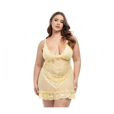 Soft Cup Lace Babydoll with G-String - Pale Banana -
