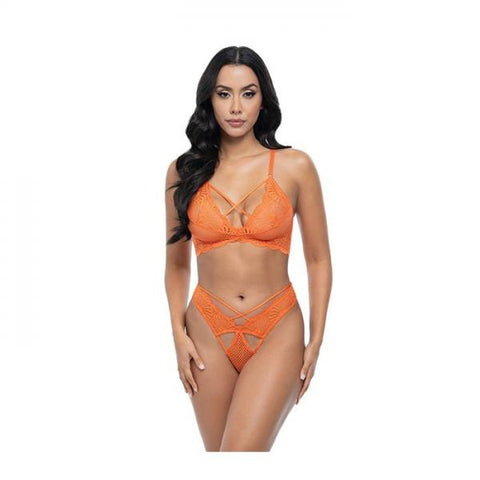 Amina Soft Cup Lace and Mesh Two Piece Set - Dragon Fire -