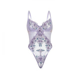 Lavender Embroidered Teddy with Mesh Overlay - Graphic Garden/Lavendula -