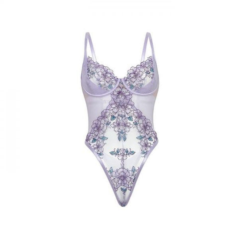 Lavender Embroidered Teddy with Mesh Overlay - Graphic Garden/Lavendula -