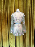 Embroidery Short Robe - Powder Blue Multi -