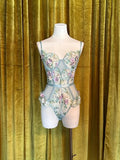 Embroidery Underwire Bodysuit - Powder Blue Multi -