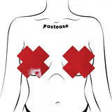 Pastease - Faux Latex Pleather X Full Breast Covers Support Tape - Red