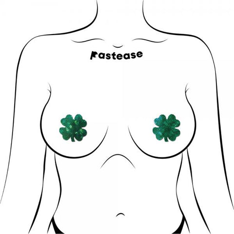Pastease® Petites - Two-Pair Disco Ball Glittery Green Clover Nipple Pasties