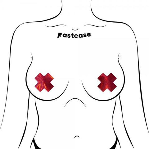 Pastease® Petite - Two Pair Liquid Cross Nipple Pasties - Red