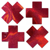 Pastease® Petite - Two Pair Liquid Cross Nipple Pasties - Red