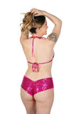 Sequin Booty Shorts and Top Set - Fuchsia - One Size