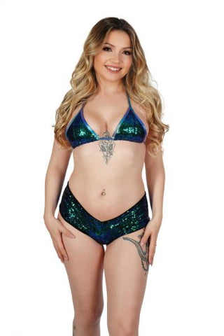Sequin Booty Shorts and Top Set - Green - One Size