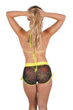 Three Piece Print Top, Bottom and Shorts Set - Marijuana - One Size