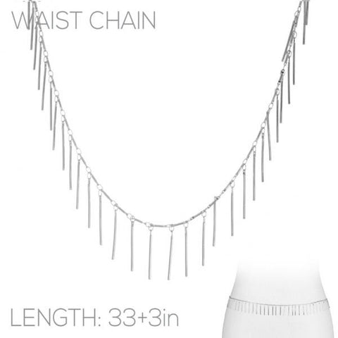 R Stick Bar Drop Waist Chain Belt - Silver