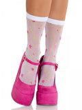 Rosette Sheer Crew Socks - White - One Size