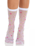 Rosette Sheer Crew Socks - White - One Size