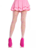 Rosette Sheer Tights - White/Pink - One Size
