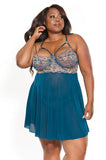 Sweet Serenade Babydoll and Thong - Teal -