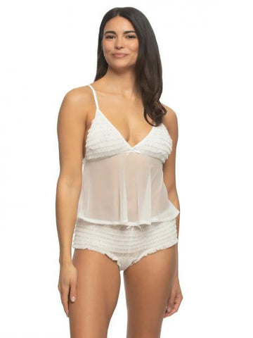 Veil Ruffle Cami and Rumba Panty Two Piece Set - Cloud Dancer -