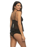 Veil Ruffle Cami and Rumba Panty Two Piece Set - Black -