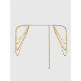Pearl & Chain Draped Garter - Gold & Pearl - One Size