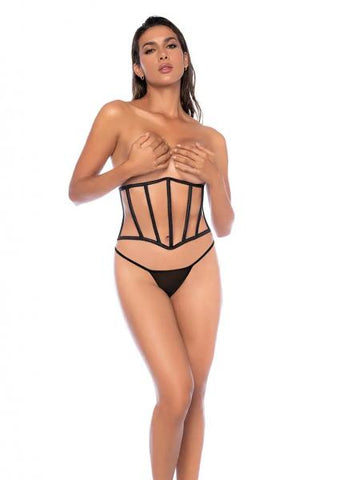 Two Piece Waspie and G-String Set - Black - One Size