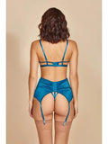 Ren Three Piece Satin and Lace Underwire Bra Set - Blue -