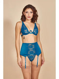 Ren Halter Satin & Lace Bustier Set - Blue -