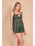Johari Floral Mesh Babydoll and Thong - Green -