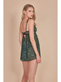Johari Floral Mesh Babydoll and Thong - Green -