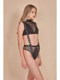 Teri Mock and Panty Lingerie Set with Twill Straps - Black -