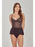 Astrid Sparkle Bodysuit Trimmed in Gold Sparkles - Black -