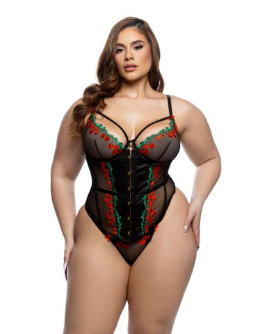 Cherry Delight Corset Two Piece Set - Black/Multi -