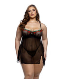 Cherry Delight Babydoll Two Piece Set - Black/Multi -