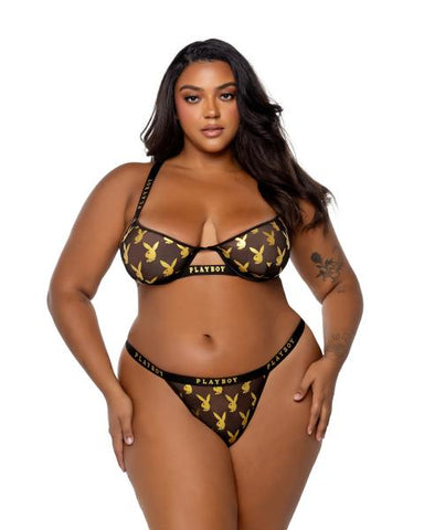 Playboy Foiled Bunny Two Piece Set - Black/Gold -