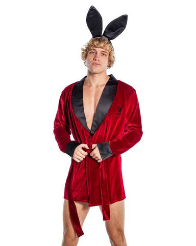 Playboy Mens Smoke Lounge Robe - Red/Black -