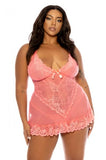 Soft Cup Lace Babydoll with G-String - Shell Pink -