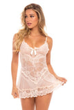 Soft Cup Lace Babydoll with G-String - Silver Peony -
