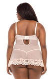 Soft Cup Lace Babydoll with G-String - Silver Peony -