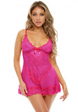 Soft Cup Lace Babydoll and G-String - Raspberry Sorbet -
