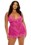 Soft Cup Lace Babydoll with G-String - Raspberry Sorbet -