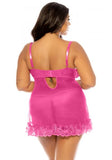 Soft Cup Lace Babydoll with G-String - Raspberry Sorbet -