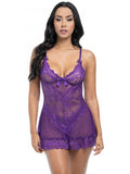 Soft Cup Lace Babydoll with G-String - Imperial Purple -