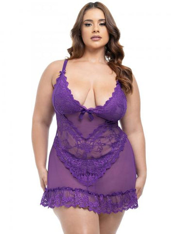 Soft Cup Lace Babydoll with G-String - Imperial Purple -