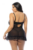 Soft Cup Lace Babydoll with G-String - Black -