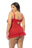 Soft Cup Lace Babydoll with G-String - Red -