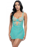 Krislyn Embroidered Babydoll and G-String - Baroque Blossoms/Mojito -