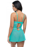 Krislyn Embroidered Babydoll and G-String - Baroque Blossoms/Mojito -