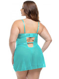 Krislyn Embroidered Babydoll and G-String - Baroque Blossoms/Mojito -