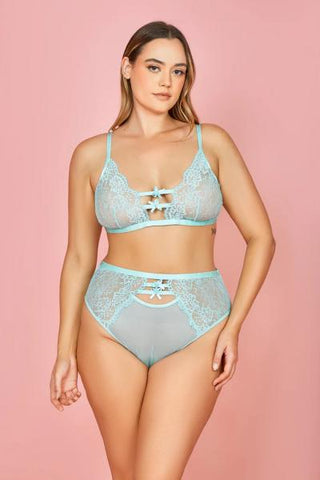 Take A Bow Lace and Mesh Bra Set - Mint -