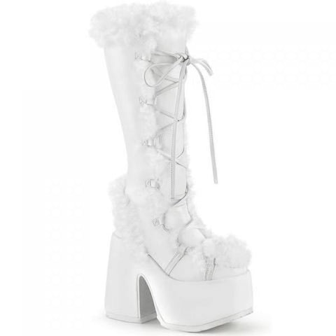 5" Vegan Suede Platform Go-Go Boot - White -