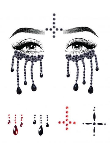 Evil Nun Rhinestone Stick-on Jewels - Black/Red