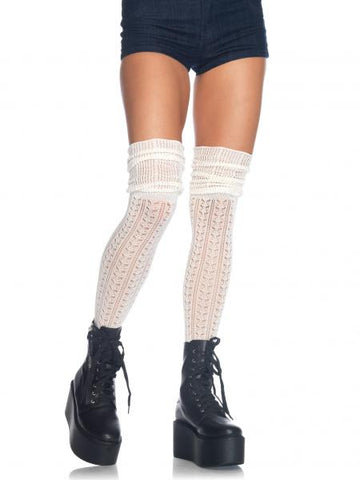 Pointelle Knee Scrunch Socks - Ivory - One Size